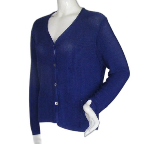 PRIVATE EDITION/CHICOS Cardigan, M/L, Mesh look, Blue, MOP buttons - Picture 3 of 10